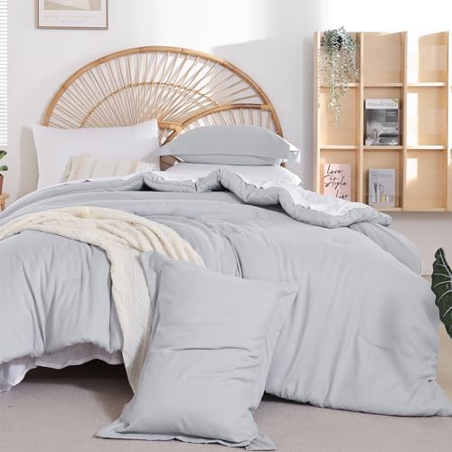 weigelia Queen Comforter Set 7 Pieces Queen Size Comforter Set Light Grey Comforter Queen Size Soft Comforter with Fitted Sheets, Flat Sheets, Pillow Shams, and Pillowcases