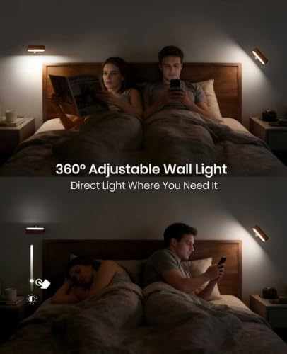 Rechargeable Wall Sconces Set of 2, Reading Light for Bed, Magnetic Lamp