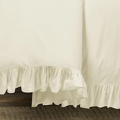 Lush Decor Reyna Ruffle Cotton Duvet Cover Set 3 Piece Set Full/ Queen, Ivory - Queen Size Bedding Set - Cream Duvet Queen- Ruffled Bedding - Coquette Decor