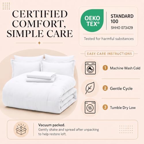 CozyLux Queen Comforter Set White, 7 Pieces Bed in a Bag