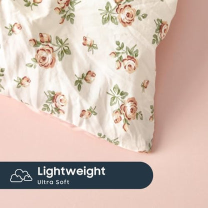 Wake In Cloud - Floral Comforter Set with Sheets, Coquette Cottagecore Aesthetic Flower Shabby Chic Pattern for Women Teen Girls, 5 Pieces Bed in a Bag, Peach Blush, Twin Size