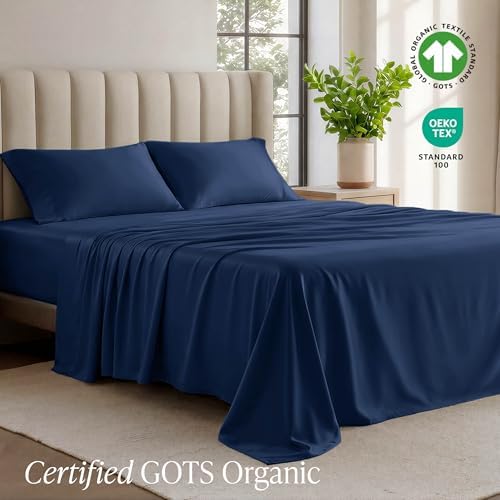 Bare Home 100% Organic Cotton Jersey Sheet Set (Full, Dark Blue)