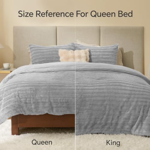 BEDELITE Faux Fur Twin/Twin XL Comforter Set, Fluffy Bed Set, Light Grey