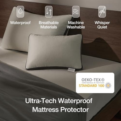 Coop Home Goods Ultra-Tech Waterproof Mattress Protector Twin, Smooth Top Mattress Pad, Waterproof Cover, Up to 18 Inches Deep, Machine Washable, Noiseless Comfort, Twin (39x75)