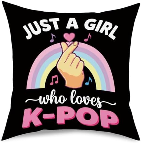 K-pop Decor, Just a Girl Who Loves K-pop Room Decor, Rustic Anime Lovers Throw Girls K-pop Gifts Pillow Covers for Living Room Home Girl Bedroom Decoration Gifts-Rainbow