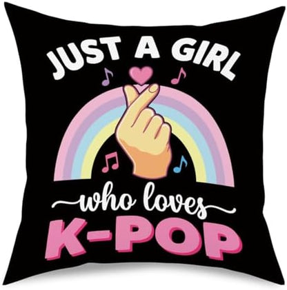 K-pop Decor, Just a Girl Who Loves K-pop Room Decor, Rustic Anime Lovers Throw Girls K-pop Gifts Pillow Covers for Living Room Home Girl Bedroom Decoration Gifts-Rainbow