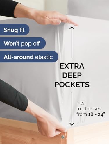 Extra Deep Queen Sheet Set - 4 Piece Breathable & Cooling - French Grey