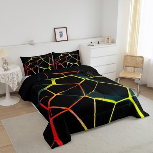 Feelyou Honeycomb Comforter Set Yellow Stereoscopic Honeycomb Comforter for Kids Boys Girls y5k Hexagonal Bedding Set Beehive Hexagon Duvet Set Simplistic Room Decor Quilt King Size Boys
