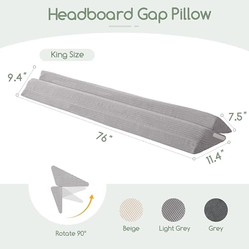 HIGOGOGO King Size Wedge Pillow for Headboard Gap - Multi Functional Mattress Wedge Bed Gap Filler Close The Gap (0-7") Between Your Mattress and Headboard or Wall (Light Grey 76"x11"x9")