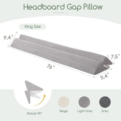 HIGOGOGO King Size Wedge Pillow for Headboard Gap - Multi Functional Mattress Wedge Bed Gap Filler Close The Gap (0-7") Between Your Mattress and Headboard or Wall (Light Grey 76"x11"x9")