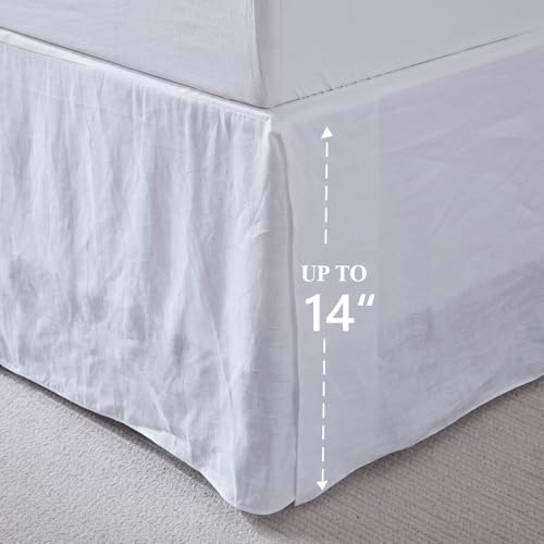 FALUCA 14-Inch 100% Linen Bed Skirt with Classic Tailored Drop Natural French Flax Dust Ruffle Cozy Soft Breathable Farmhouse Bedding (14" King, White)