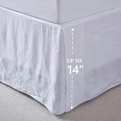 FALUCA 14-Inch 100% Linen Bed Skirt with Classic Tailored Drop Natural French Flax Dust Ruffle Cozy Soft Breathable Farmhouse Bedding (14" King, White)