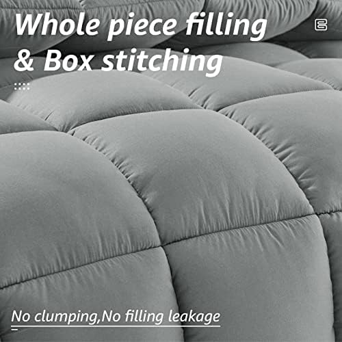 HYLEORY All Season King Size Bed Comforter - Cooling Down Alternative Quilted Duvet Insert with Corner Tabs - Winter Warm - Machine Washable - Light Grey