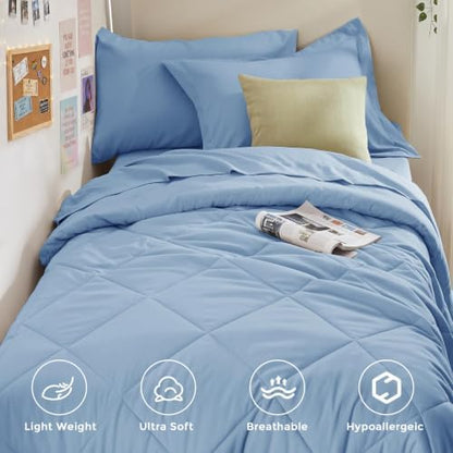 HEVUMYI 5-Piece Twin XL Comforter Set, Light Blue Bed in a Bag