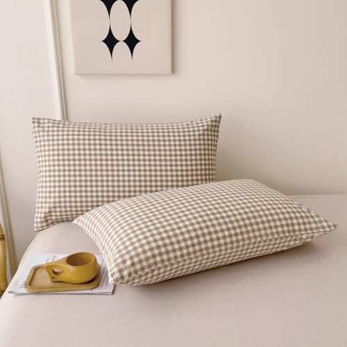 Nayoroom Brown Gingham Comforter Set King Plaid Checkered Dorm Bedding
