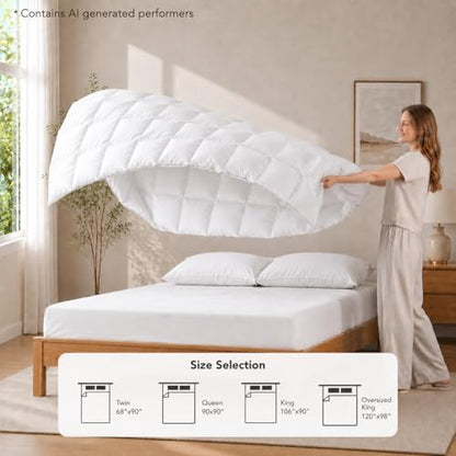 Down Fiber Comforter King Size, Lightweight Summer Duvet Insert White