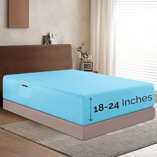 Elegant Comfort 1500 Premium Hotel Quality 18-24 Inches Deep - Extra Deep Pocket Single Fitted Sheet for High Mattress, Luxury and Softest, Smart Pocket - Wrinkle Free, King, Aqua Blue