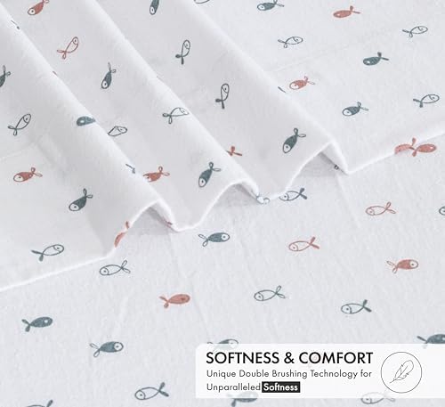 RUVANTI Flannel Sheets Set King Size,Little Swimmers