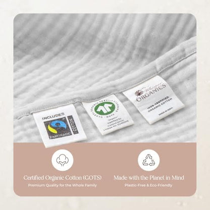 100% Cotton Organic Muslin Throw Blanket for Adults GOTS & Fairtrade Certified Organic Cotton - Couch Living Room and Bedroom Decor - 4 Layer Super Soft and Cozy (White, Twin)