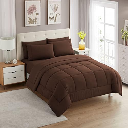 Twin Comforter Set with Sheets - 5-Piece Bedding Collection - 1 Comforter, 1 Fitted Sheet, 1 Flat, 2 Pillowcases - Deep Pocket - Soft & Premium Quality - Ideal for All Seasons, Chocolate Brown