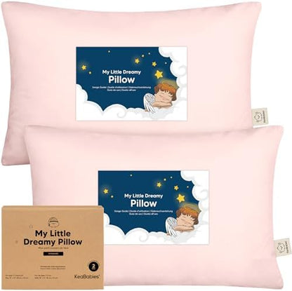 KeaBabies 2pk Toddler Pillows 2 Year Old to 5,13x18 Kids Pillow (Mist Pink)