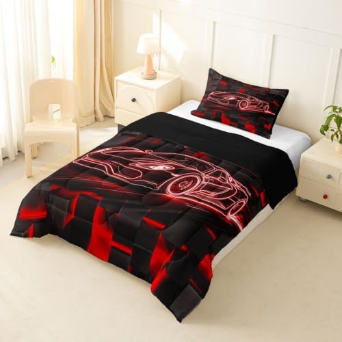 Feelyou Red Race Car Comforter Set Toddler Size Bedding Set