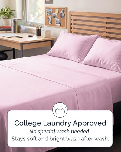 Full XL Sheets - 4 Piece Full XL Sheet Set - Cool & Breathable - Light Pink
