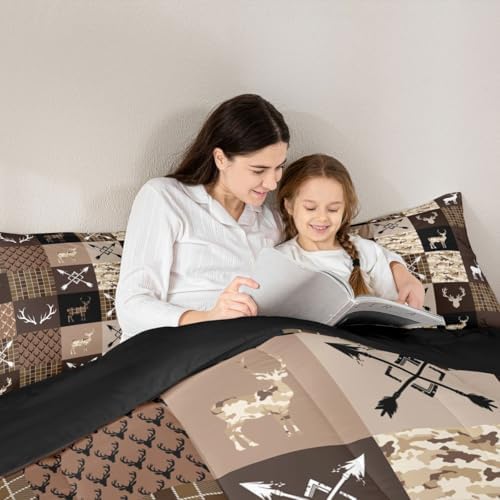 Feelyou Camo Deer Antlers Comforter Set Full for Kids Boys Girls Bedding
