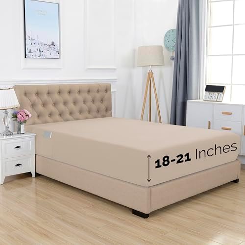 Elegant Comfort 1500 Premium Hotel Quality 18-21 Inches Deep - Extra Deep Pocket Single Fitted Sheet for High Mattress, Luxury and Softest, Smart Pocket - Wrinkle Free, California King, Cream