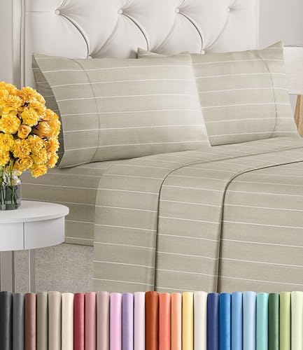 Full Size 4 Piece Sheet Set - Ultra Soft & Cooling Sheets - Beige Stripes 4