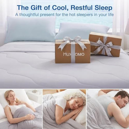 MUXHOMO Cooling Comforter Twin Size, Cooling Blanket for Hot Sleepers and Night Sweats, Lightweight Summer Comforter with Breathable Bamboo-Derived Rayon Fill, 88x68 Inches, Cool Gray