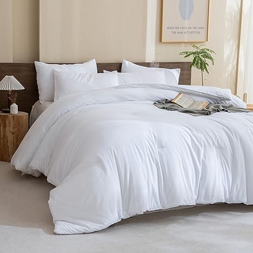Paxrac White Comforter Full Size, 3 Pieces Boho Comforter Set, Lightweight Solid Bedding Set, All Seasons Soft Breathable Full Bed Set (80x90In Comforter & 2 Pillowcases)