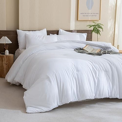 Paxrac White Comforter Full Size, 3 Pieces Boho Comforter Set, Lightweight Solid Bedding Set, All Seasons Soft Breathable Full Bed Set (80x90In Comforter & 2 Pillowcases)