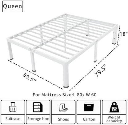 ROIL 18 Inch White Queen Bed Frame with Rounded Corner & 4 Mattress Baffles