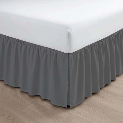 Ruffled Bed Skirt Split Corners with Platform, Tailored Fit Wrinkle Free Ultra-Soft Microfiber Dust Ruffle, Upto 18" Drop, Queen Size, Ivory