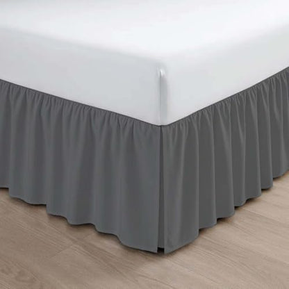 Ruffled Bed Skirt Split Corners with Platform, Tailored Fit Wrinkle Free Ultra-Soft Microfiber Dust Ruffle, Upto 18" Drop, Queen Size, Dark Grey