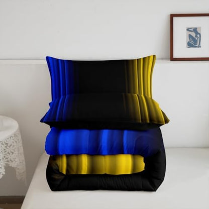 Feelyou Teens Abstract Ombre Decorations Bedding Set for Kids Women Blue Yellow and Black Comforter Set Geometric Modern Quilt Set Room 3Pcs King Size