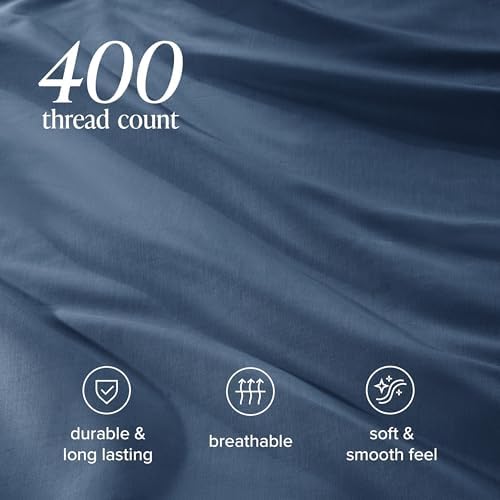 Bare Home 100% Organic Cotton Sateen Duvet Cover Set (Queen, Bering Sea)