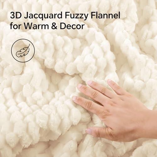 BEDELITE Fluffy King Comforter Set, Cream White Fleece Bed Set 3 Pieces