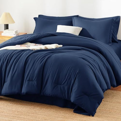HIMEET King Comforter Set, 7-Piece Point-Quilted Bed in a Bag, Navy Blue