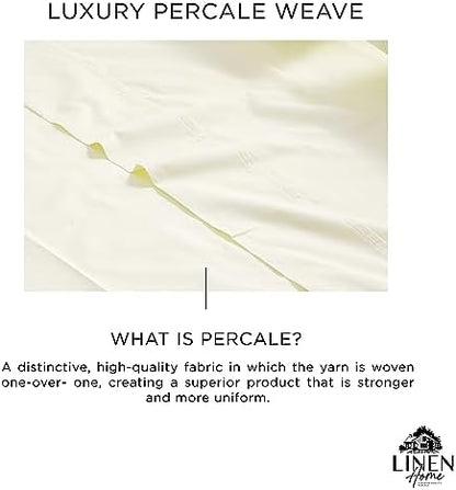 Linen Home 100% Cotton Percale Sheets Queen Size, Cream, Deep Pocket, 6 Pieces Set- 1 Flat, 1 Fitted and 4 Pillowcases, Crisp Cool and Long Staple Strong Bed Linen