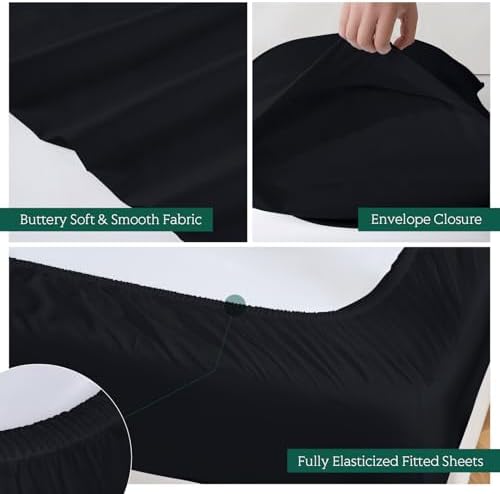 Cooling Sheets Set Cal King Size, Viscose Derived from Bamboo for Hot Sleepers | Deep Pocket Up to 16 Inch | Silky Soft & Breathable Bedding - 4PC (Cal King, Black)