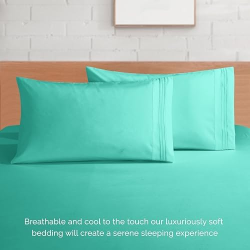 Elegant Comfort 4-Piece Bed Sheet Set - Luxury Bedding 1500 Premium Hotel Quality Microfiber, All Around Elastic 18-24 Inches Deep Fitted Sheet- Extra Deep Pocket Sheets, Queen, Paradise Teal