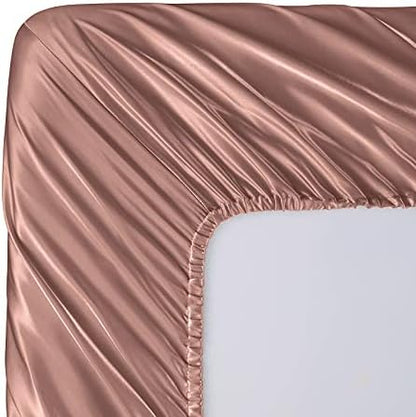 SiinvdaBZX 4Pcs Satin Sheet Set Queen Size 15-Inch Deep Pocket, Champagne