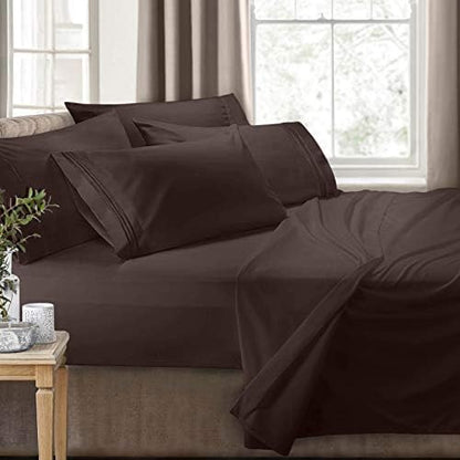 Clara Clark RV Queen Sheets, 6 Piece RV Sheets Set - Hotel Luxury Sheets for RV Bunks, Super Soft Bedding Set, Short Queen,Chocolate Brown