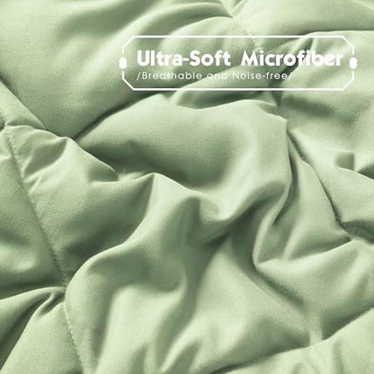 HIG 3pc Sage/Beige Queen Size Bedding Comforter Set Duvet Insert Blanket