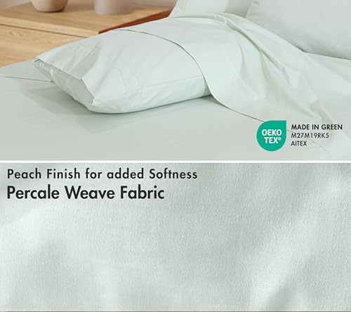 RUVANTI 100% Cotton Full Sheet Set, Percale Full Size Sheets, Sage Mist