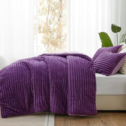 BEDELITE Fleece Full Comforter Set, Fluffy Bed Set, Purple