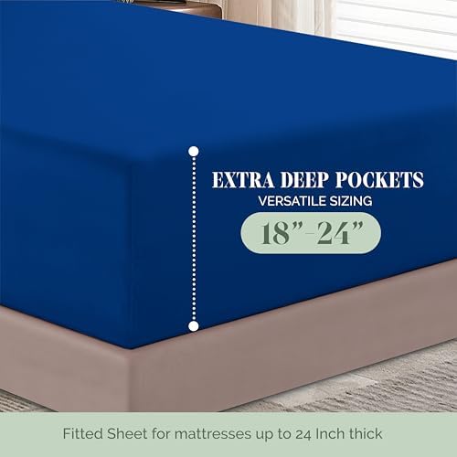 Elegant Comfort 1500 Premium Hotel Quality 18-24 Inches Deep - Extra Deep Pocket Single Fitted Sheet for High Mattress, Luxury and Softest, Smart Pocket - Wrinkle Free, Queen, Royal Blue