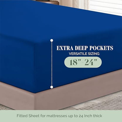 Elegant Comfort 1500 Premium Hotel Quality 18-24 Inches Deep - Extra Deep Pocket Single Fitted Sheet for High Mattress, Luxury and Softest, Smart Pocket - Wrinkle Free, Queen, Royal Blue